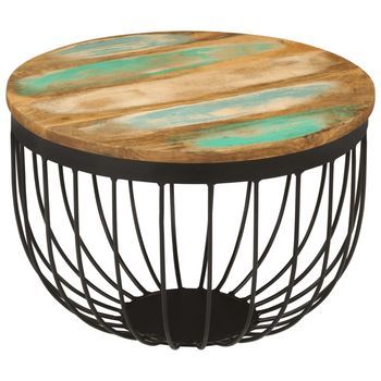 Mesa De Centro Madera Maciza Reciclada Y Acero Ø50x35 Cm Vidaxl
