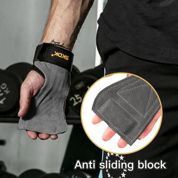Agarres de gimnasio de piel de vaca auténtica con soporte para la muñeca, antideslizantes, resistentes al desgaste y diseñados para proteger las manos durante el levantamiento de pesas, los ejercicios