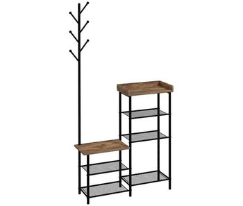 Homcom perchero con zapatero con 5 estantes perchero zapatero recibidor con 6 ganchos para colgar bolsos ropa estilo industrial 92,5x28,2x182 cm marrón rústico