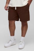 plus elasticated waist relaxed fit carpenter shorts brown