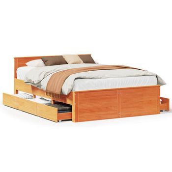 Cama Con Cabecero Sin Colchón Madera Maciza Marrón 150x200 Cm Vidaxl