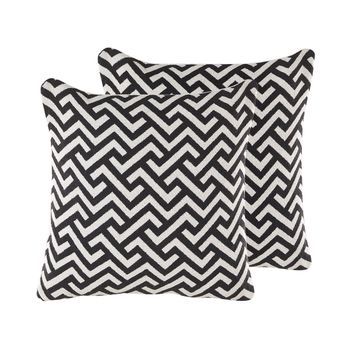 Conjunto De 2 Cojines Decorativos Blanco Y Negro Algodón 45 X 45 Cm Fundas Extraíbles Relleno De Poliéster Salizar