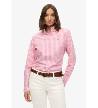 Superdry para mujer. W4010565A Camisa Slim Oxford rosa (L), Casual, Algodón, Manga larga