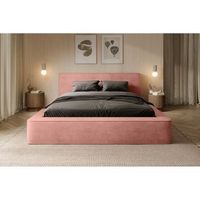cama con canape denali r coral r 180x200 cm r tela de terciopelo suave r somier elevable r almacenamiento integrado