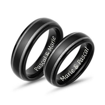 Alianzas de boda de tungsteno negro grabadas con láser