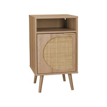 Mesita De Noche Con Efecto Madera Y Caña Redondeada, Natural