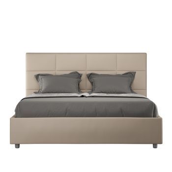 Cama Con Almacenaje Acolchada 160x210 Cuero Sintético Gris Paloma Mika