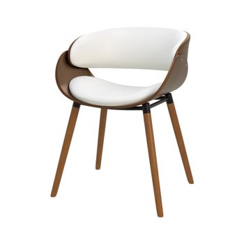 Silla de piel sintética blanca y chapa de nogal
