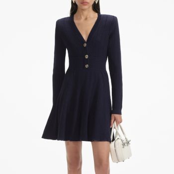 Self-Portrait Pointelle-Knit Mini Dress - M