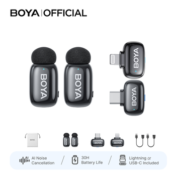 Micrófono Lavalier inalámbrico BOYA Mini 2 para iPhone tipo C sin funda, cancelación de ruido AI para grabación de entrevistas, transmisiones en vivo y vlogs