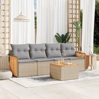 conjunto de sofas jardin con cojines 5 uds  mueble jardin mesa y sillas ratan sintetico beige cfw324993