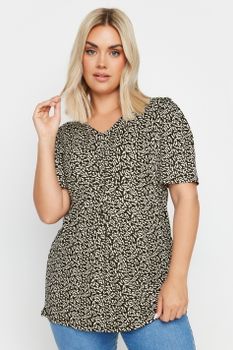 Yours Top Con Vuelo Blanco Y Negro Estampado, Mujer Curvy Y Tallas Grandes, Yours