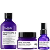 loreal professionnel keratin alpha sleek shampoo hair mask  hair serum bundle - antifrizz