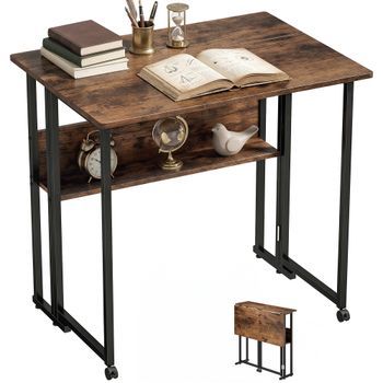 Escritorio Plegable Para Espacios Pequeños De Tablero E1 Y Metal, Homcom, 80 Cm – Marrón Rústico