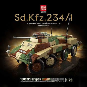 Bloques de Construcción del Vehículo de Reconocimiento Blindado Sd.Kfz.234/1 Quanguan 100322, Juguete de Colección de Ladrillos para Armar un Modelo Militar