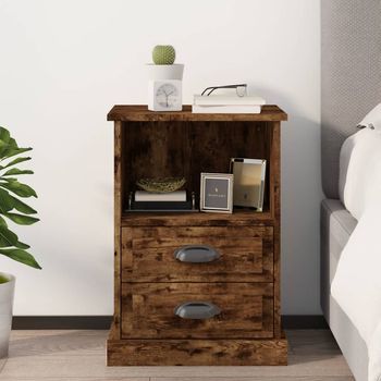 Mesita De Noche - Mueble Para Dormitorio - Madera Contrachapada - Roble Ahumado (43x36x60cm)