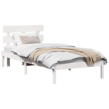 Cama Individual | Cama Para Adulto | Estructura De Cama Blanco 90 X 190 Cm Madera Maciza De Pino