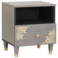 armario de noche gris 40 x 33 x 46 cm madera de mango maciza vidaxl