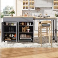mesa alta extensible de 117 a 180 cm gris con seis compartimentos