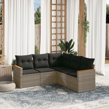 Conjunto De Sofás Jardín Con Cojines 5 Uds | Mueble Jardin Mesa Y Sillas Ratán Sintético Gris Cfw540994