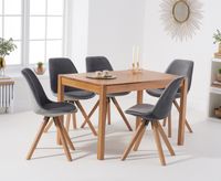 oxford 120cm solid oak dining table with oscar velvet chairs - blue 4 chairs