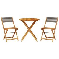 juego de bistro de 3 uds  conjunto mueble jardin mesa y sillas polipropileno y madera maciza gris
