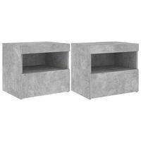 pack 2 uds mesitas de noche  mesa auxiliar  mesilla con luces led gris hormigon 50x40x45 cm