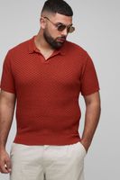 polo plus oversize recto de croche con estampado de cuadros micro naranja