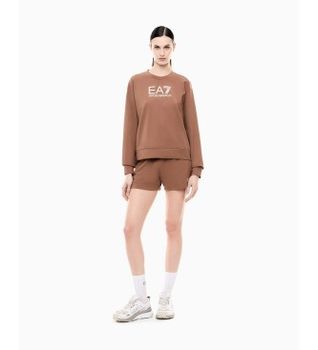 EA7 para mujer. 7W000974_AF13135 Conjunto de camiseta y pantalones cortos en punto de algodón elástico marrón (S), Casual, Homewear