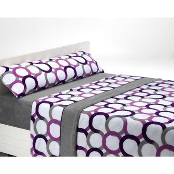 Juego De Sábanas De Coralina Aros - 4 Piezas - Cama 200 - Lila - (disponible En Varios Tamaños Y Colores)