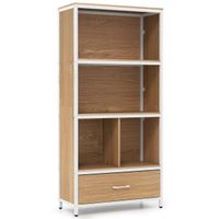 costway libreria de 4 niveles con 4 cubos abiertos y cajon de tela plegable estructura metalica para dormitorio oficina natural