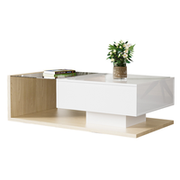 mesa de centro 10555325cm - en blanco brillo y madera - mesas auxiliares con cristal y efecto led