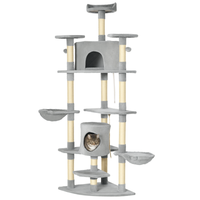 pawhut arbol rascador para gatos grande 60x60x200 cm con 2 cuevas 2 hamacas cama postes rascadores de sisal y bolas de juguete gris   aosom espana