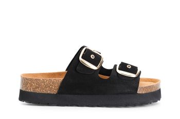 zapatilla mujer piel con hebillas black