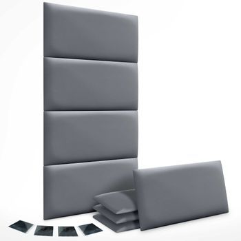 Dhome Juego De 8 Paneles Tapizados De Polipiel Premium Pack Autoadhesivos Para Pared Acústicos Absorbentes Protección (gris, 60x50cm, X8)