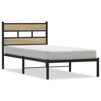 Cama Individual | Cama De Adulto | Estructura De Cama Sin Colchón Metal Roble Sonoma 90x190 Cm