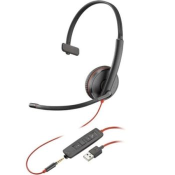 Auriculares Poly con cable USB-A y 3,5 mm con micrófono y cancelación de ruido, negro