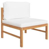 conjunto de muebles de jardin 3 uds  mesa y sillas madera de teca y cojines crema