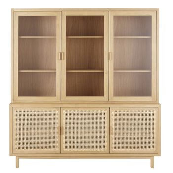 Alacena de roble y ratán de 180 cm con 6 puertas