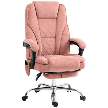 Vinsetto Silla de oficina con masaje y calefacción altura ajustable respaldo inclinable control remoto reposapiés retráctil Rosa