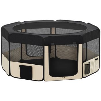 PawHut Parque Plegable para Perros y Gatos Corralito Portátil para Animales Pequeños Impermeable de Tela Oxford Ø90x41 cm Negro