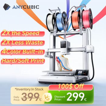 Impresora 3D ANYCUBIC Kobra X con velocidad máxima de impresión de 600 mm/s, 2 veces más de ahorro de tiempo y material, hasta 19 colores de impresión, detección por IA.
