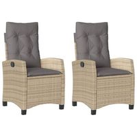 pack 2 uds sillones reclinables jardin  silla de jardin  silla de exterior y cojines beige mix ratan pe