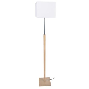 Lámpara de pie columna madera natural metal pantalla crudo