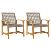 pack 2 uds sillas de jardin  silla de exterior  sillon madera de acacia y ratan sintetico gris