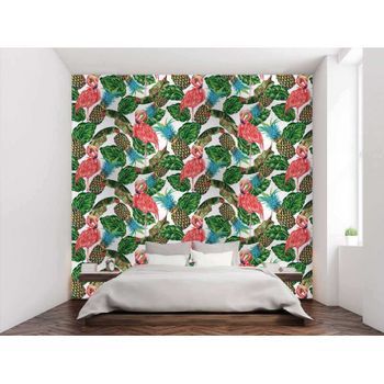 Fotomural Vinilo Flamencos Piñas Tropical 200 X 150 Cm