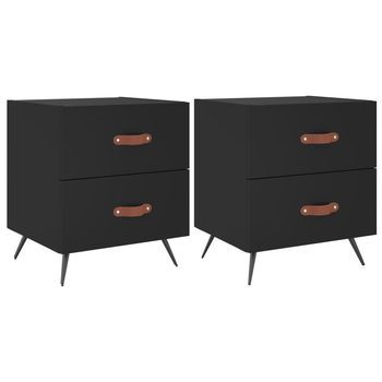 Mesita De Noche 35x40x47,5 Cm Madera Trabajada, Hierro Y Cuero Sintético Pu - Negro