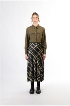falda midi estampada pistachio check