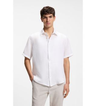 BOSS para hombre. 50537382 Camisa Rash blanco (S), Casual, Algodón, Manga corta
