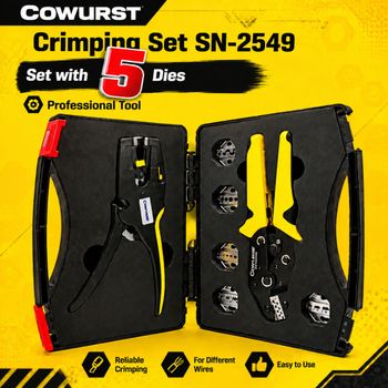 Kit de Herramientas de Crimpado con Trinquete SN-2549 con 5 Matrices Intercambiables, Crimpadora de Terminales Eléctricos Portátil, Caja de Almacenamiento